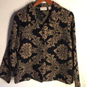 Studio Works Brocade Black Tan Floral Cropped Jacket Petite Medium Vintage